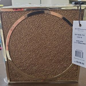 BCBGeneration Laura Metallic Box Clutch-Gold, NEW